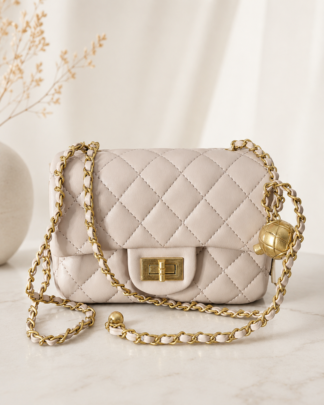 Étoile Mini Quilted Leather Crossbody – Beige