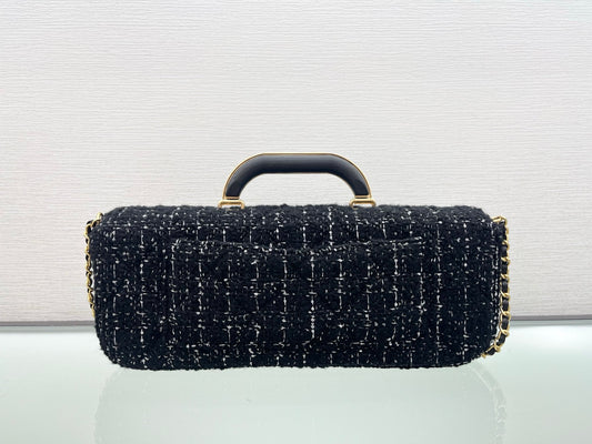 The Pure Cotton Needle Black Tweed Top-Handle Bag