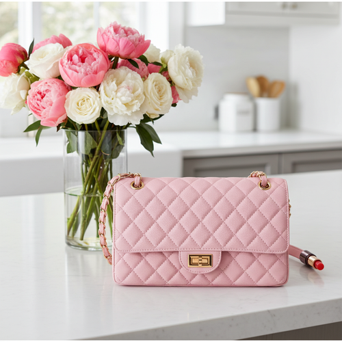 Blush Luxe Quilted Chain Shoulder Bag