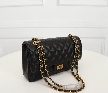 Noir Quilted Chain Shoulder Bag – Black Leather