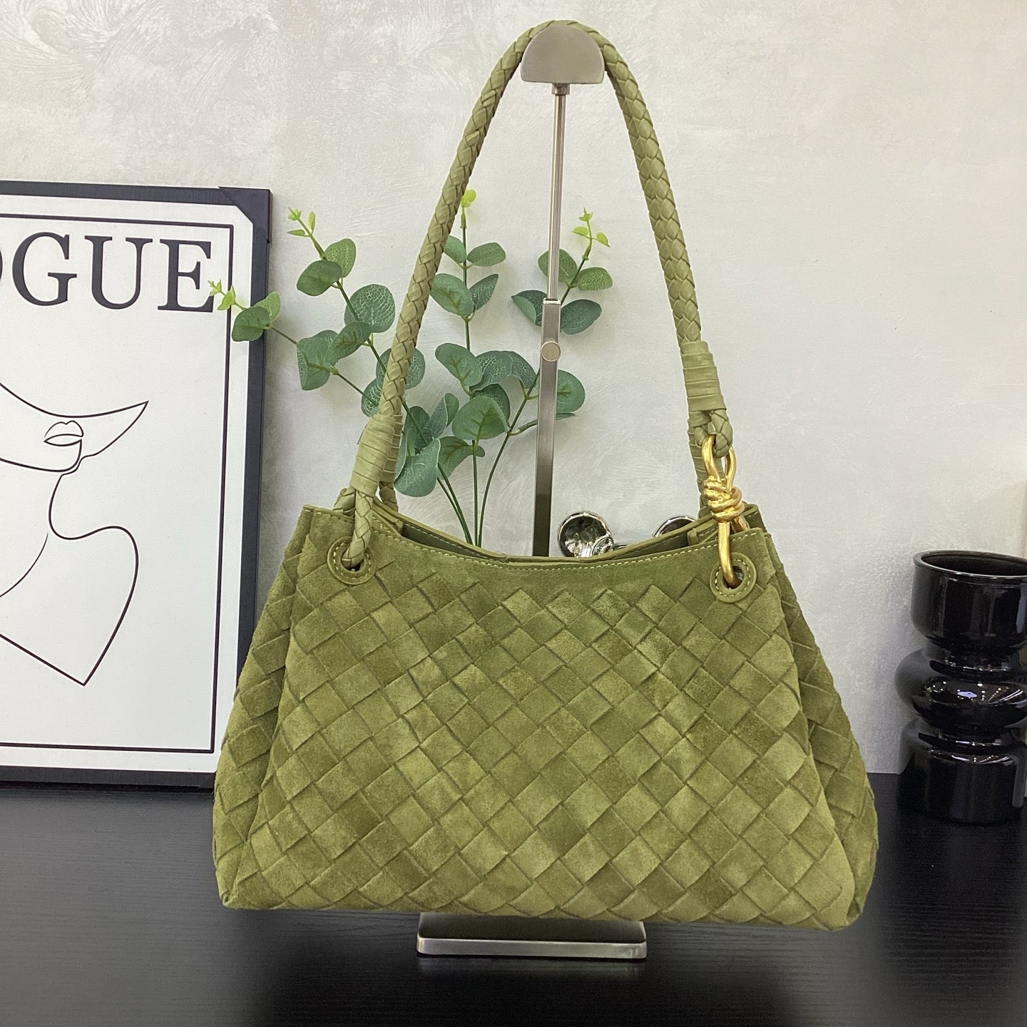 The Olive Verona Woven Suede Shoulder Bag