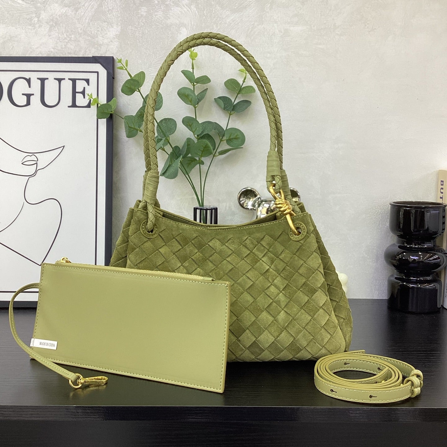 The Olive Verona Woven Suede Shoulder Bag