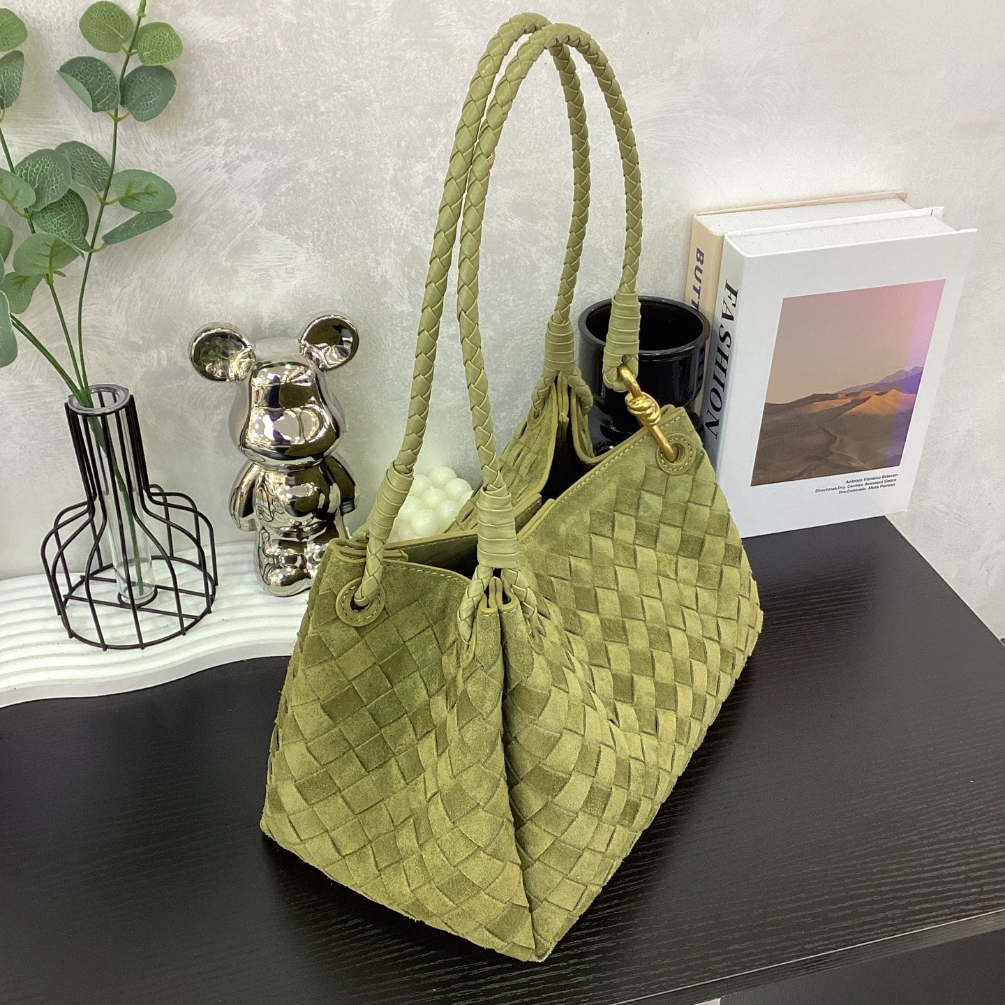 The Olive Verona Woven Suede Shoulder Bag