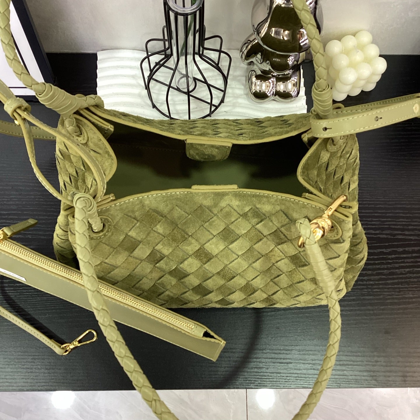 The Olive Verona Woven Suede Shoulder Bag