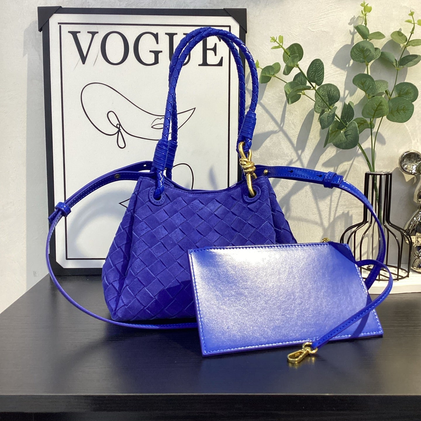 Azure Verona Woven Suede Shoulder Bag Set – Royal Blue