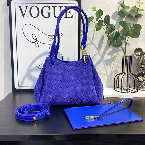 Azure Verona Woven Suede Leather Shoulder Bag Set – Royal Blue