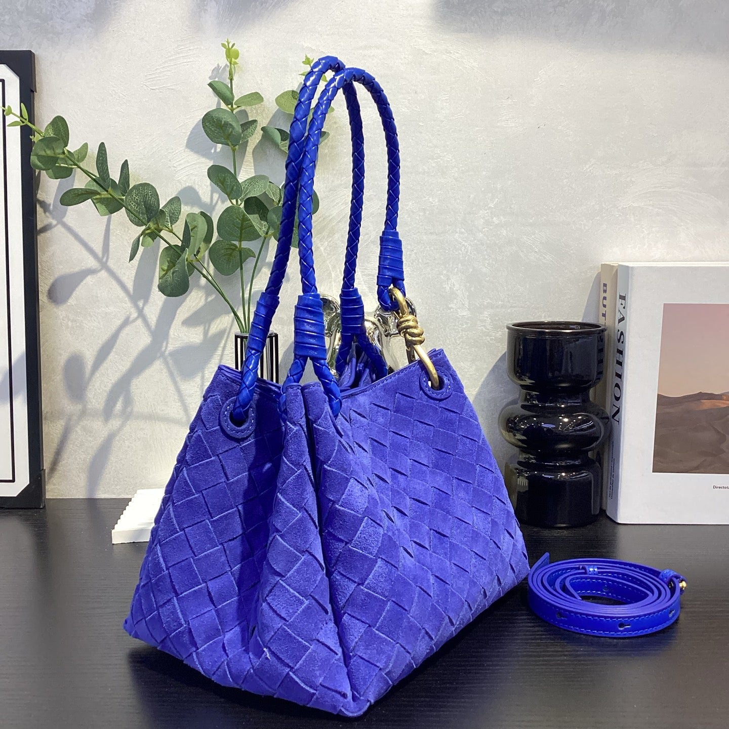 Azure Verona Woven Suede Leather Shoulder Bag Set – Royal Blue