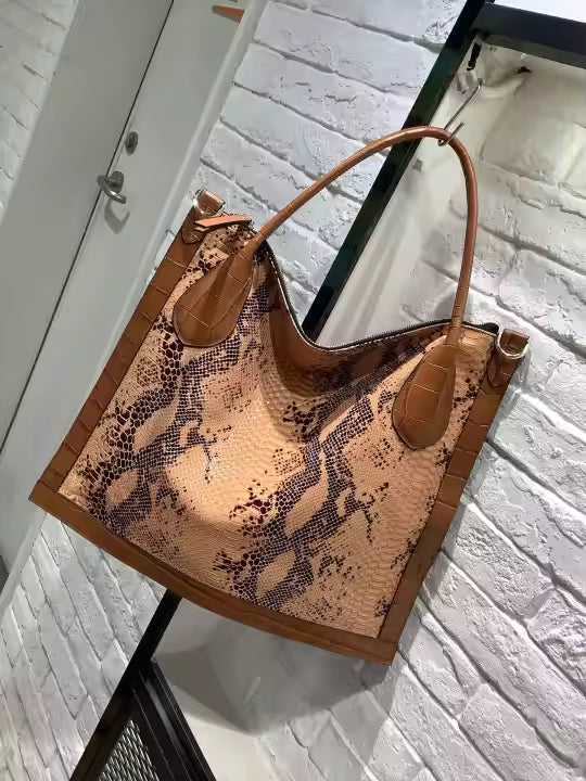 Exotic Print Leather Tote Bag