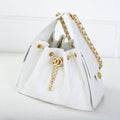 White Caviar Leather Quilted Chain Shoulder Bag