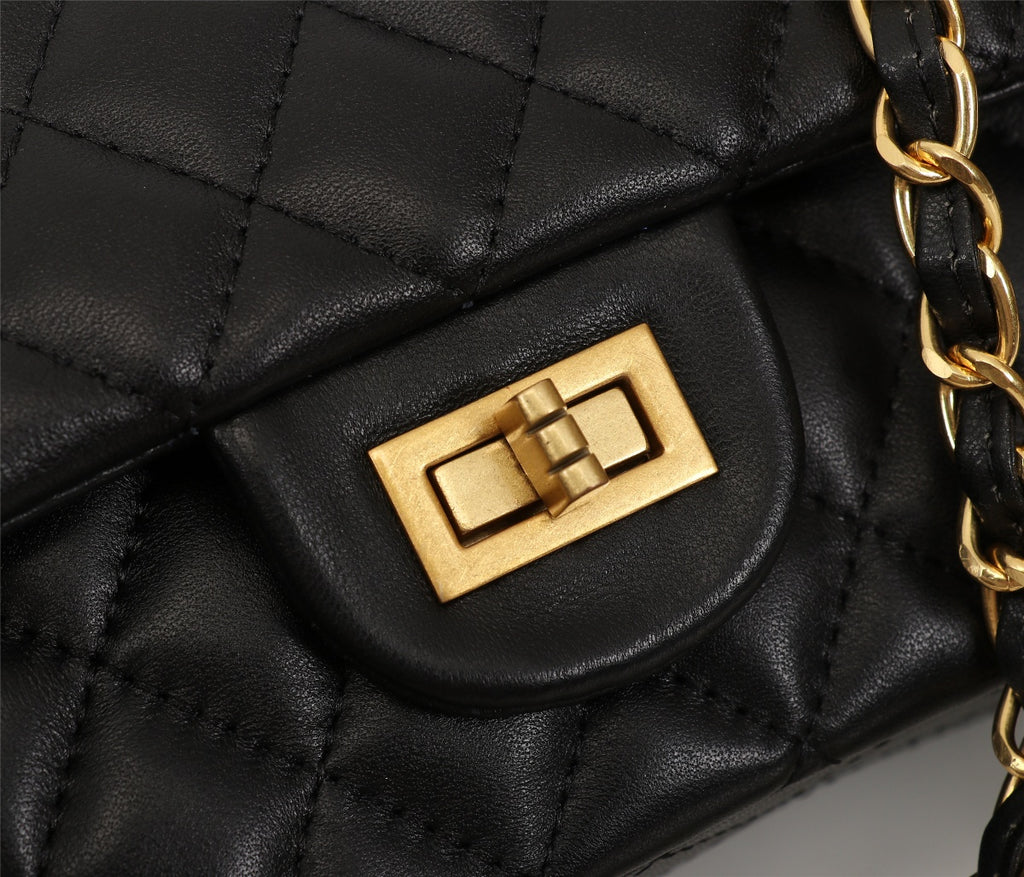 Quilted Black Medium Shoulder HandBag – Top-Grain Sheepskin
