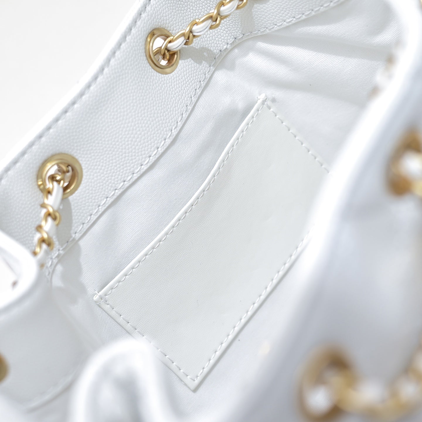 White Caviar Leather Quilted Chain Shoulder Bag