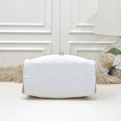 White Caviar Leather Quilted Chain Shoulder Bag