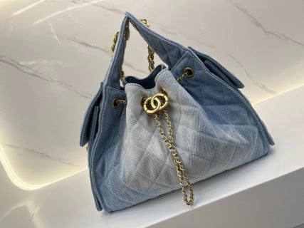 Quilted Denim Chain Shoulder Bag