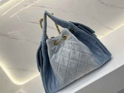 Quilted Denim Chain Shoulder Bag