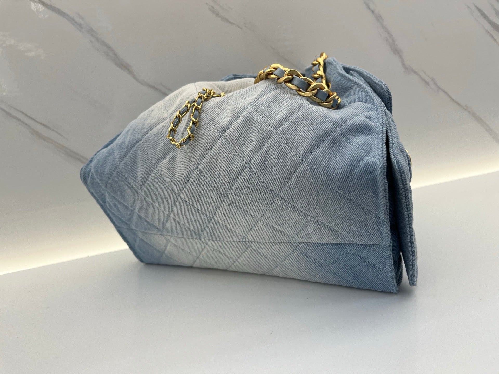 Quilted Denim Chain Shoulder Bag