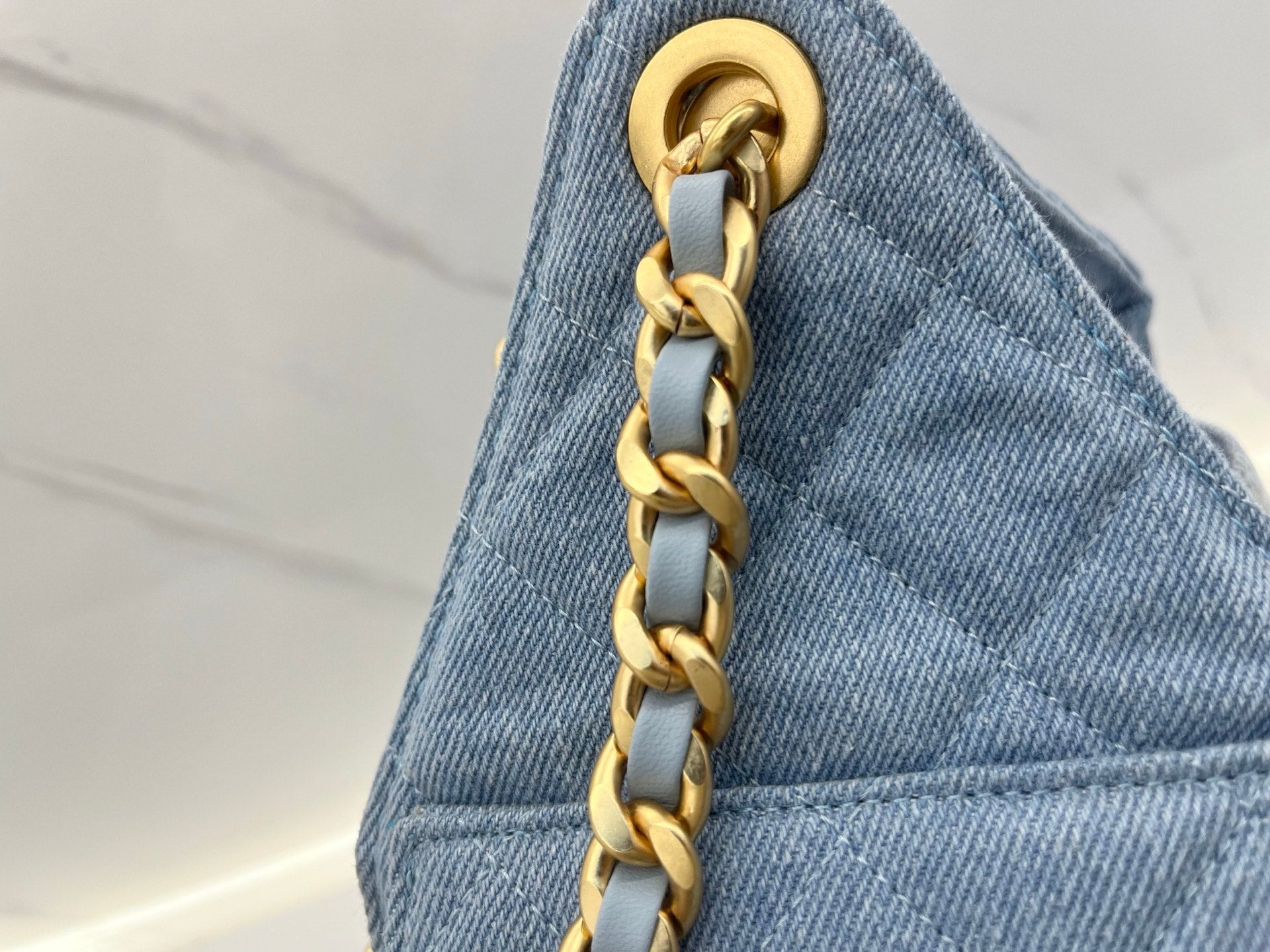 Quilted Denim Chain Shoulder Bag