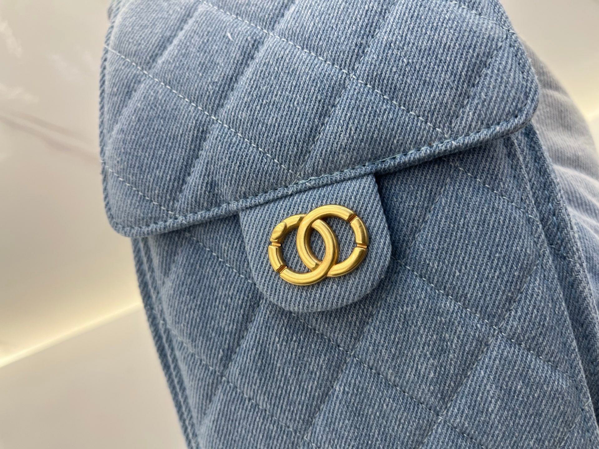 Quilted Denim Chain Shoulder Bag