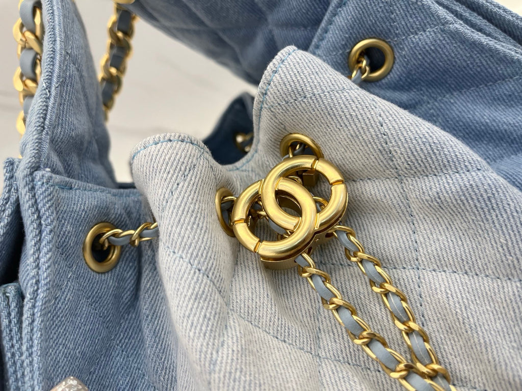 Quilted Denim Chain Shoulder Bag