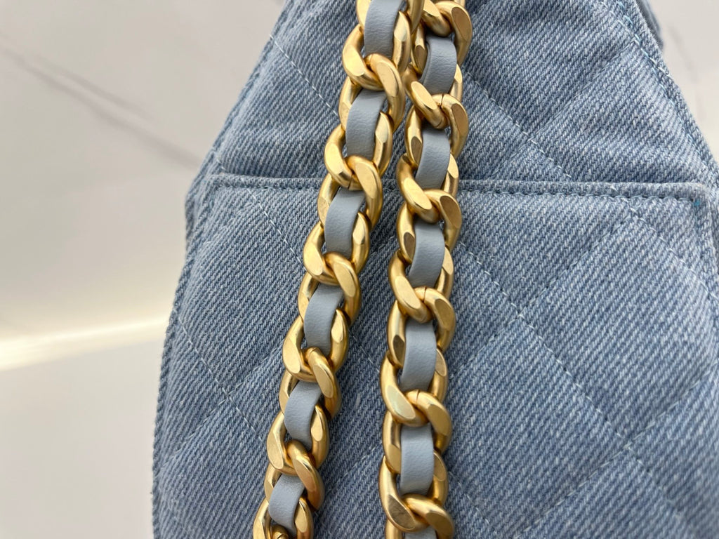 Quilted Denim Chain Shoulder Bag