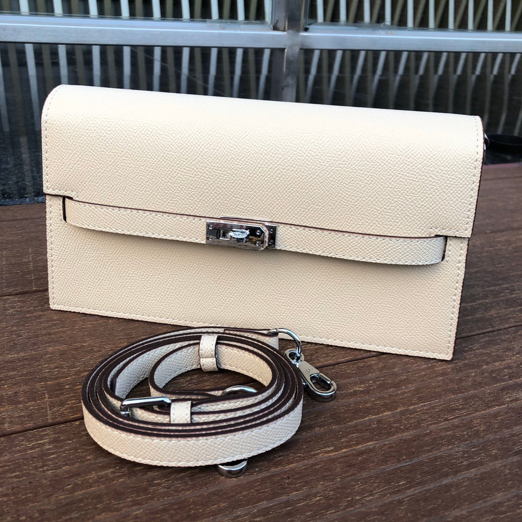 Élan Wallet Clutch – Ivory Leather (With Strap)