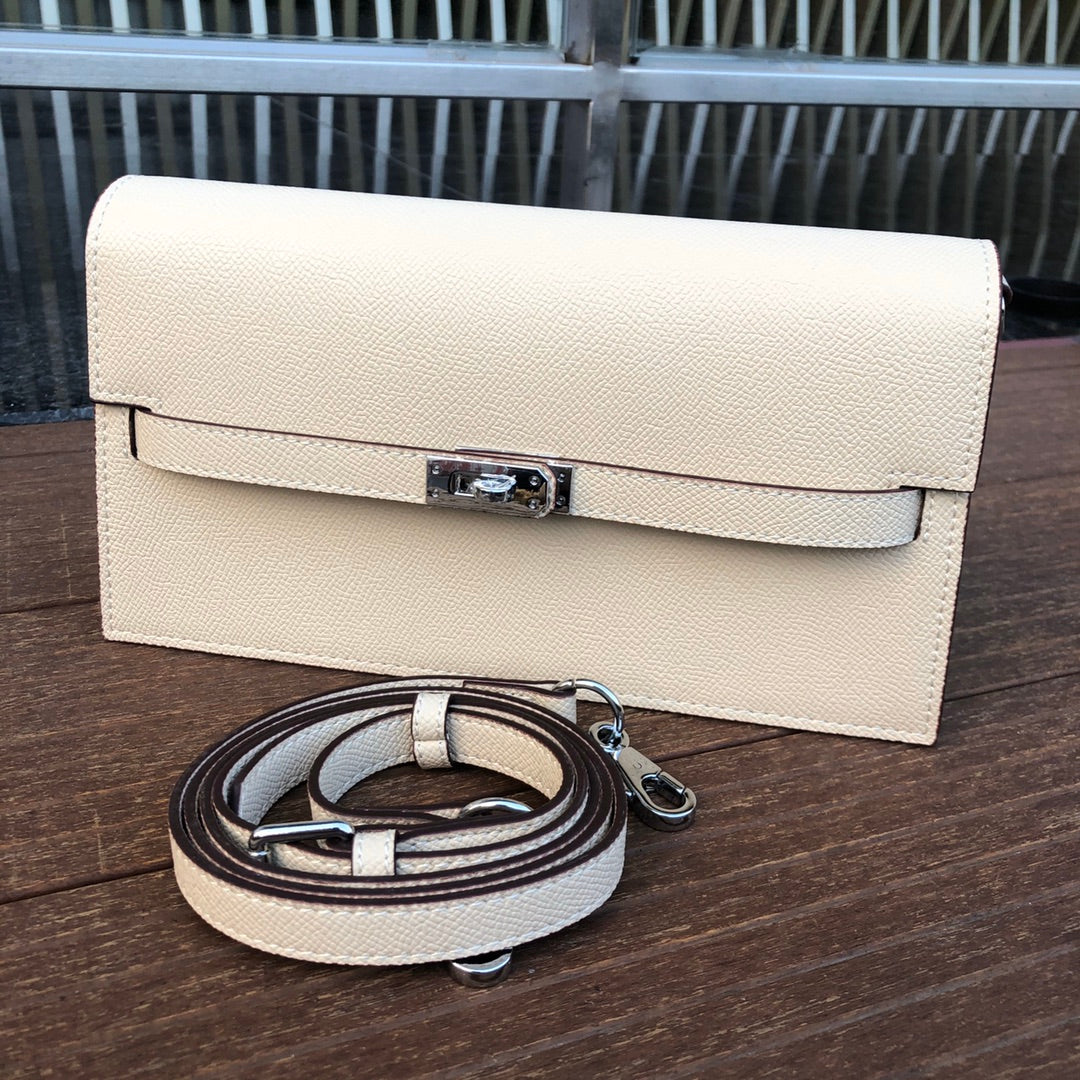 Élan Wallet Clutch – Ivory Leather (With Strap)