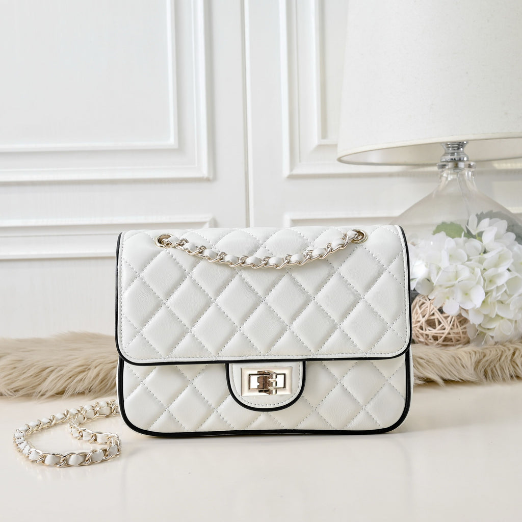 “Ivory Mini Quilted” Leather Chain Bag