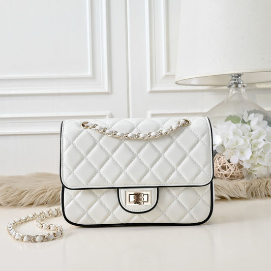 “Ivory Mini Quilted” Leather Chain Bag