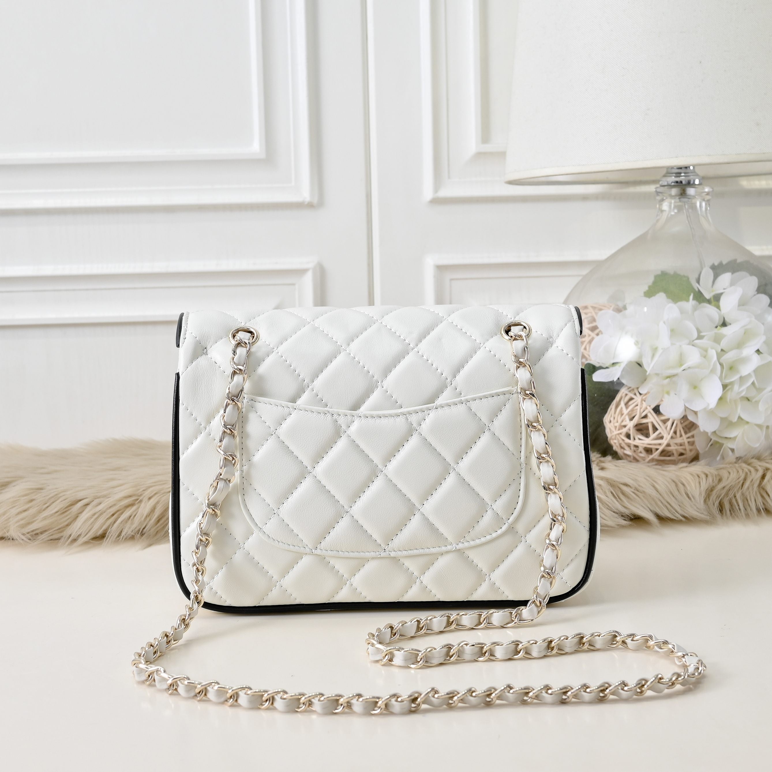 “Ivory Mini Quilted” Leather Chain Bag