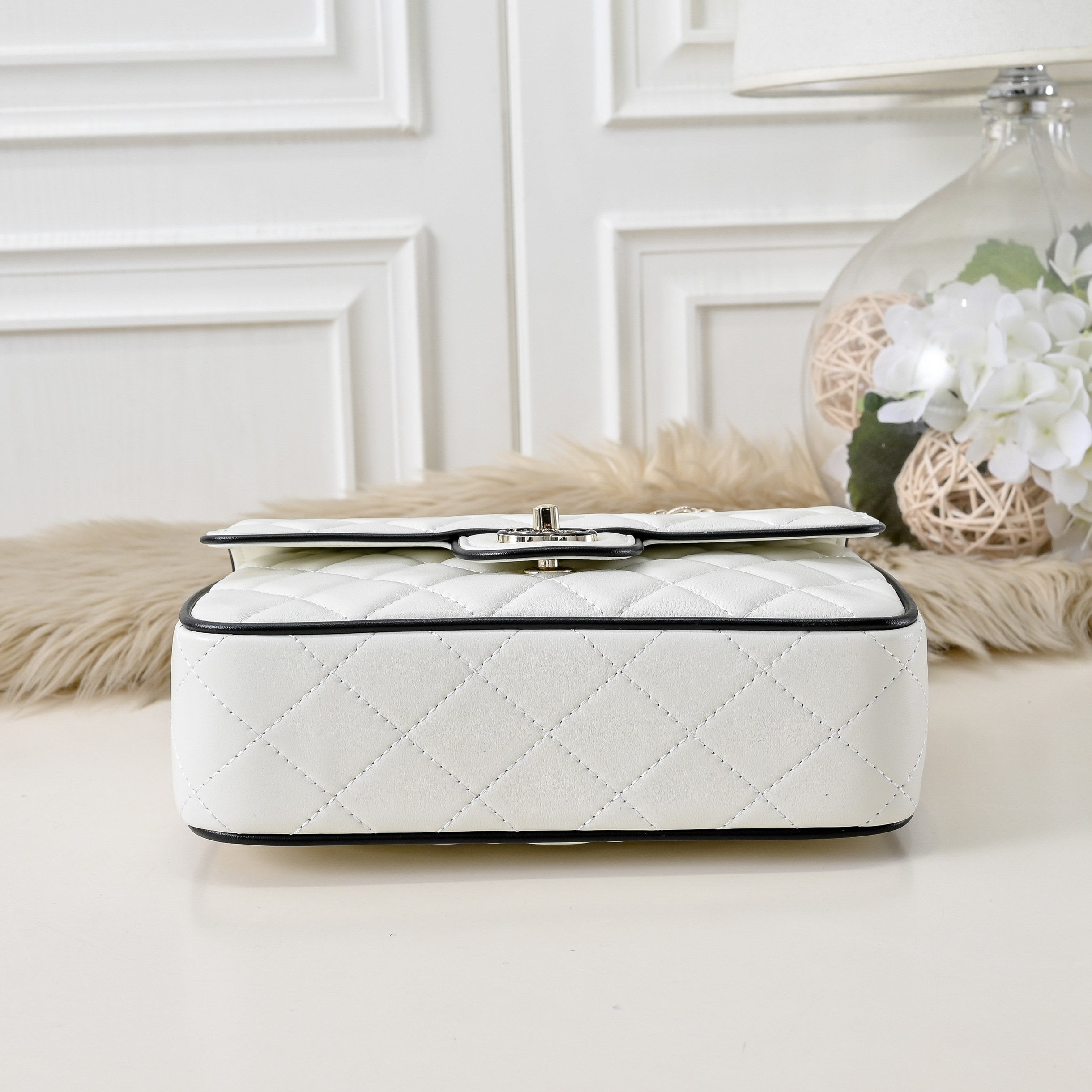 “Ivory Mini Quilted” Leather Chain Bag