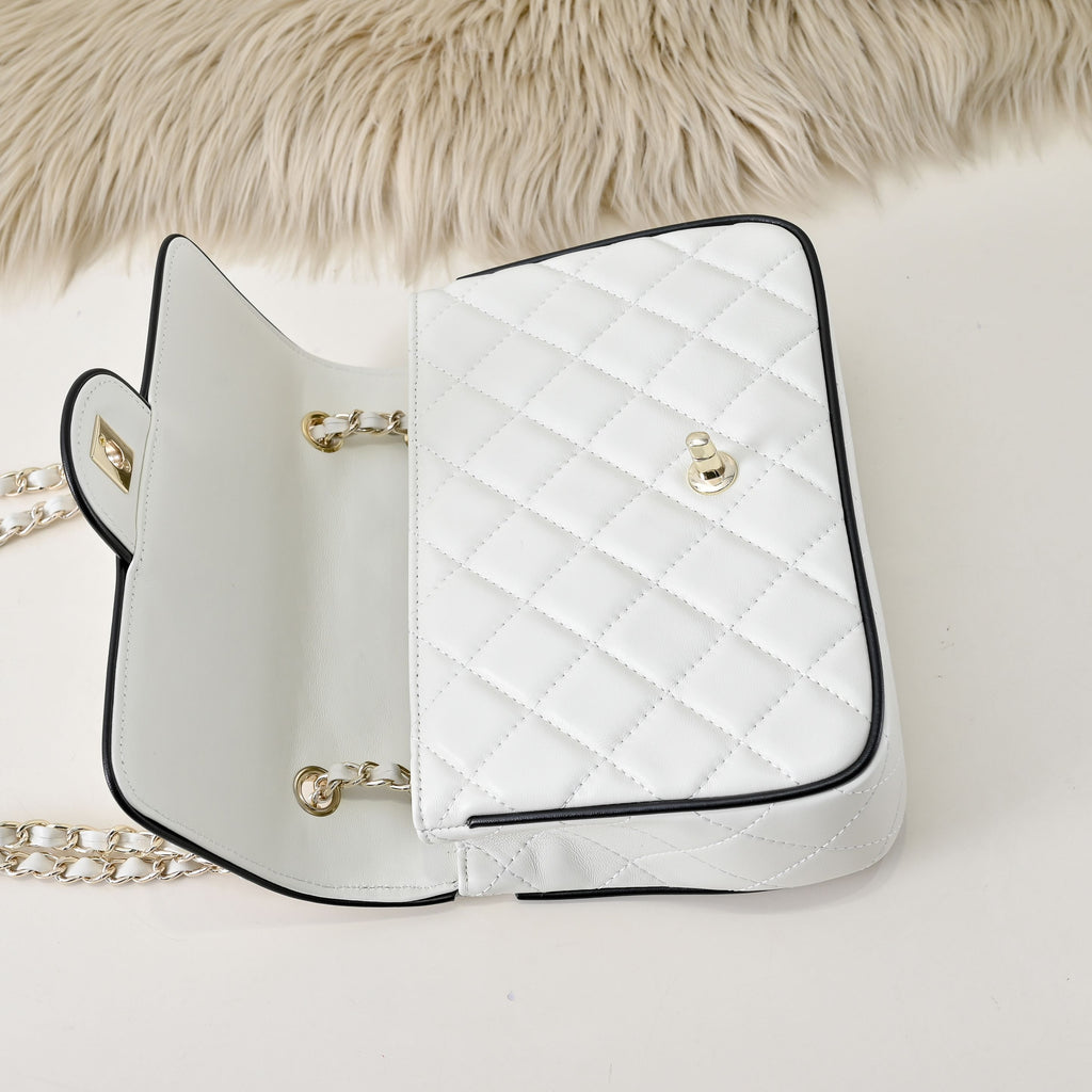 “Ivory Mini Quilted” Leather Chain Bag