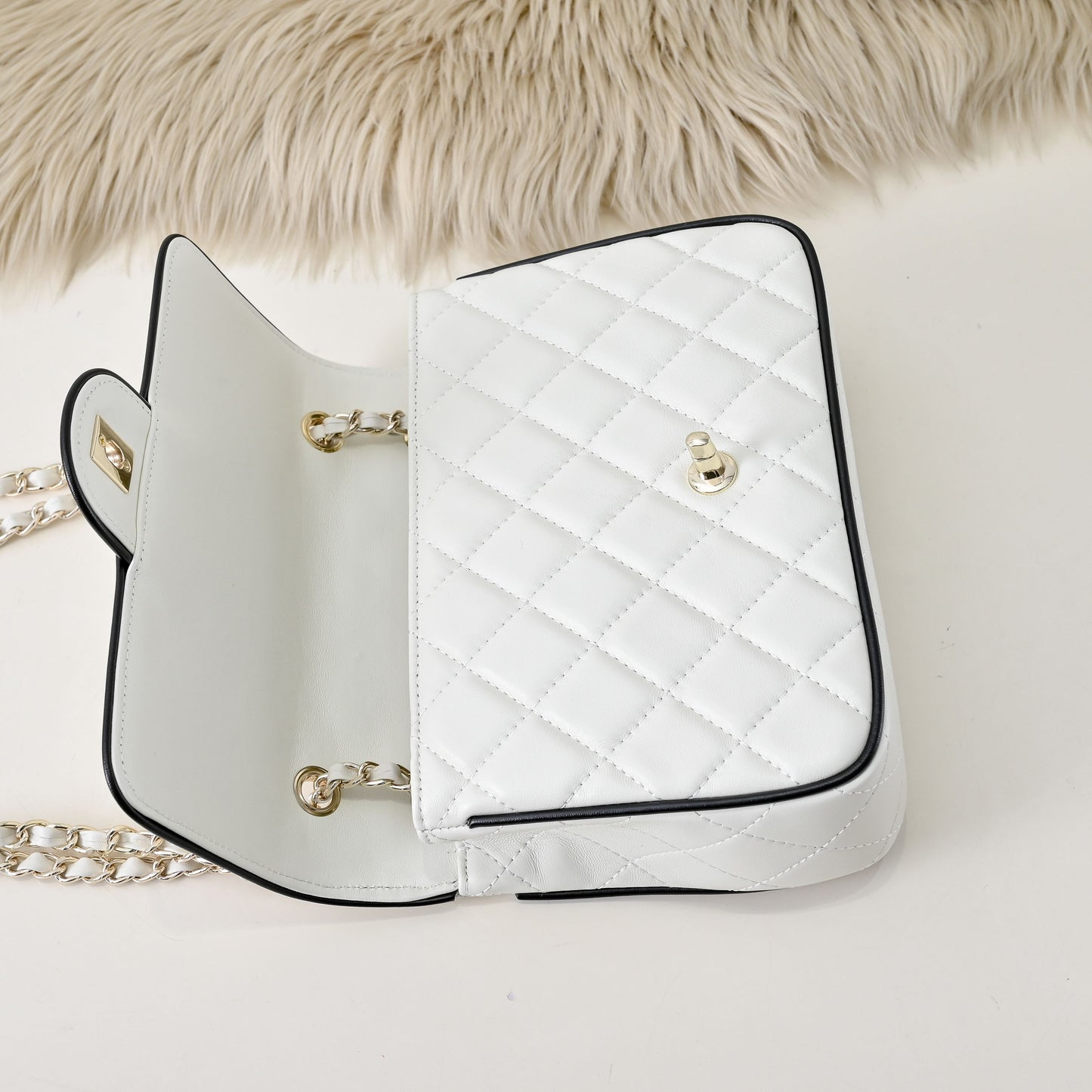 “Ivory Mini Quilted” Leather Chain Bag
