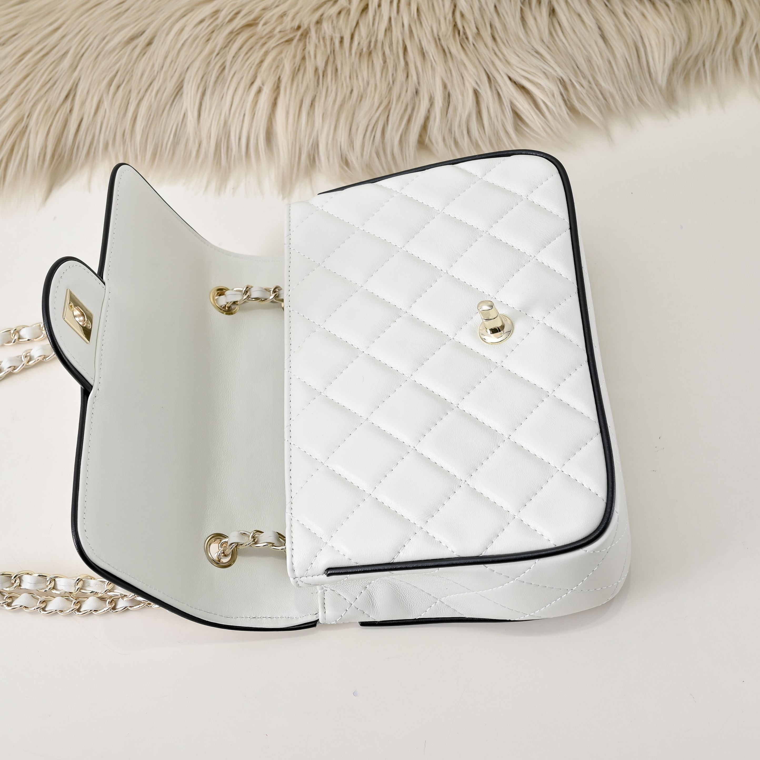 “Ivory Mini Quilted” Leather Chain Bag