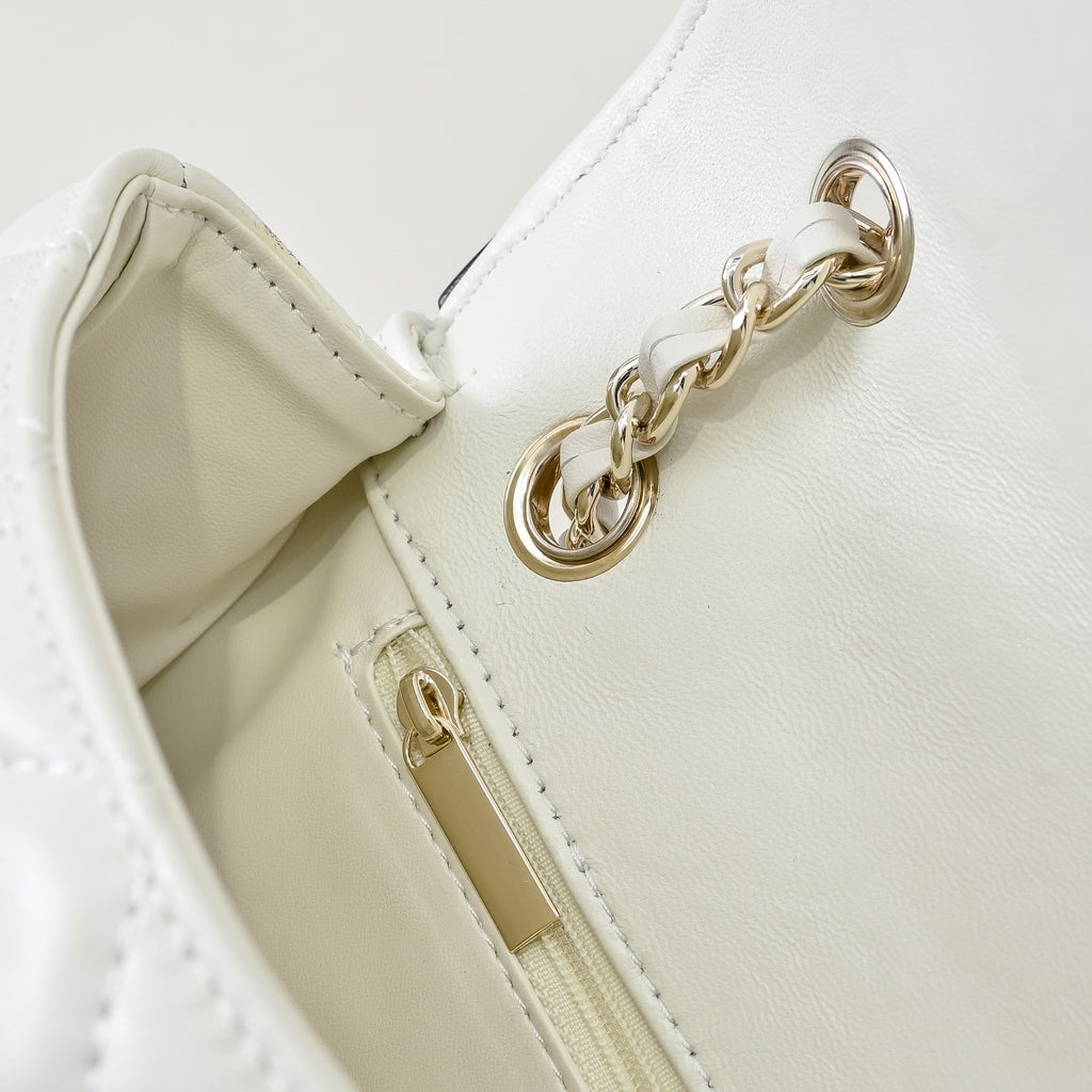 “Ivory Mini Quilted” Leather Chain Bag