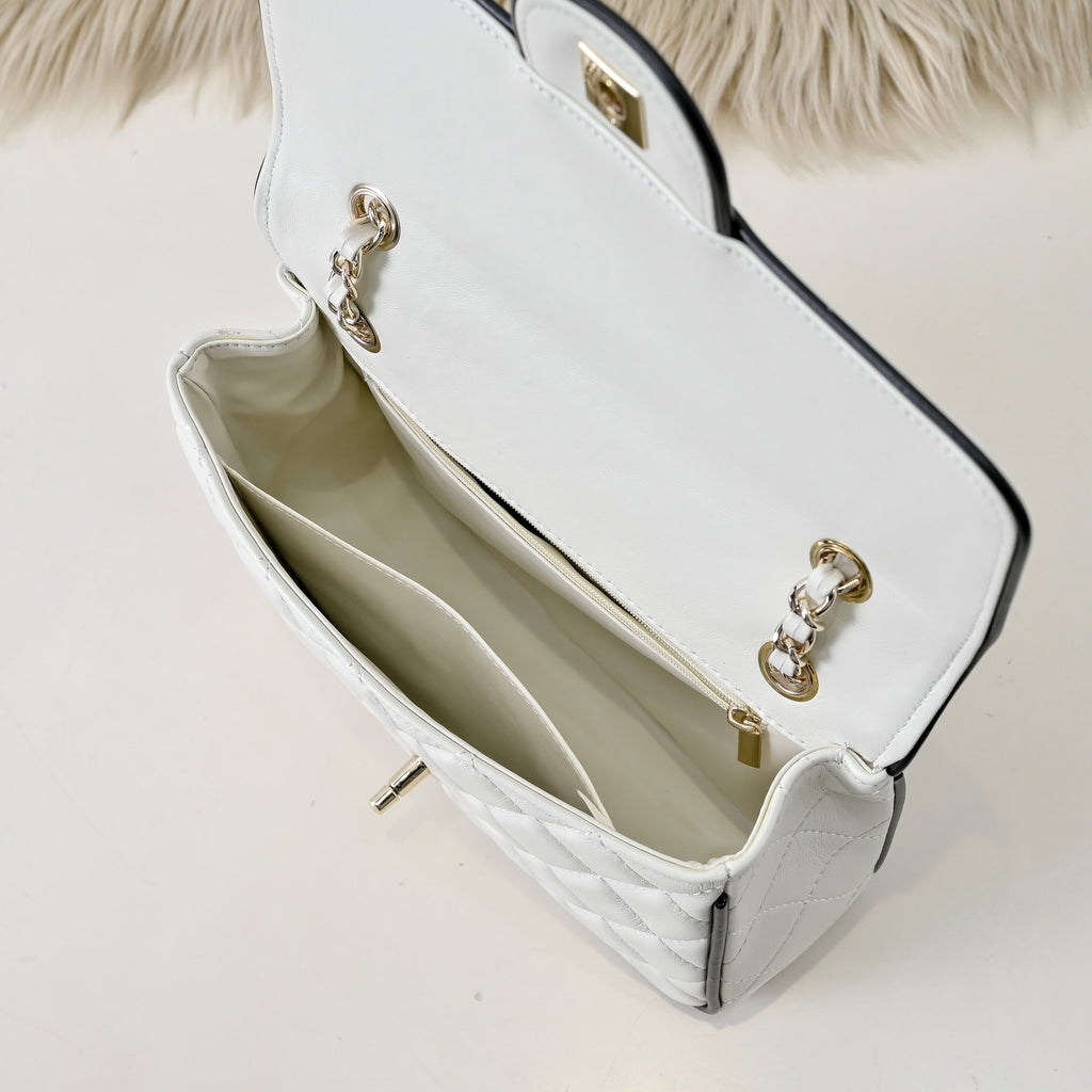 “Ivory Mini Quilted” Leather Chain Bag