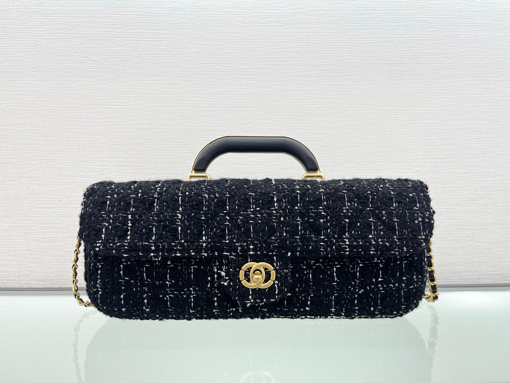 The Pure Cotton Needle Black Tweed Top-Handle Bag