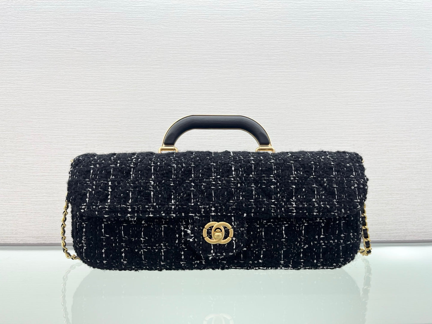 The Pure Cotton Needle Black Tweed Top-Handle Bag
