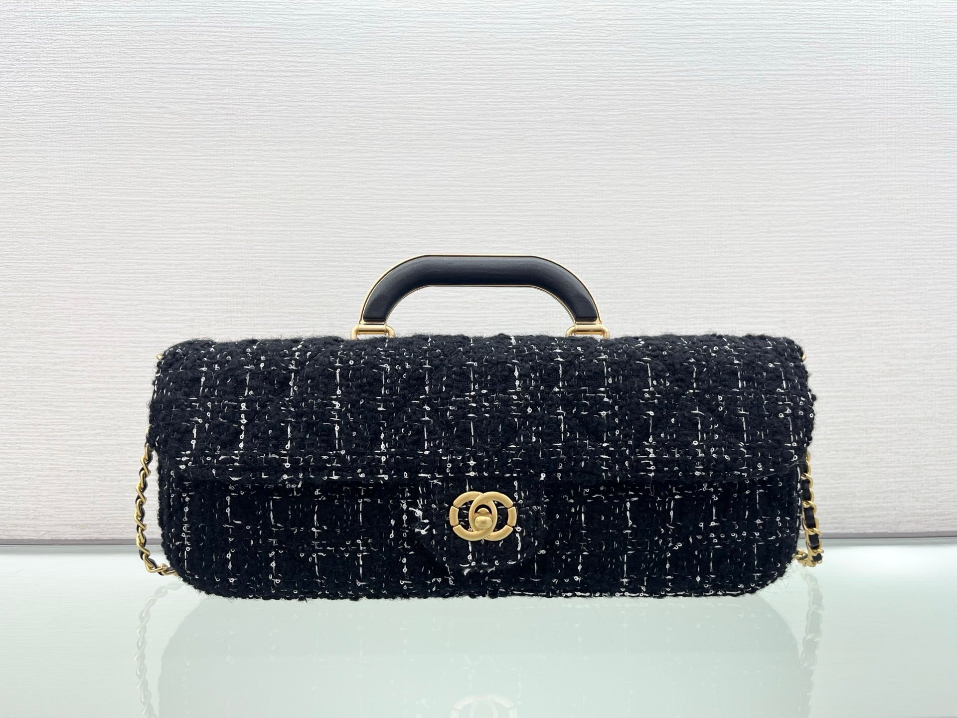 The Pure Cotton Needle Black Tweed Top-Handle Bag