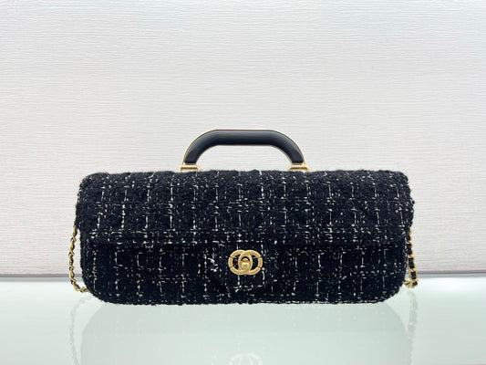 The Pure Cotton Needle Black Tweed Top-Handle Bag