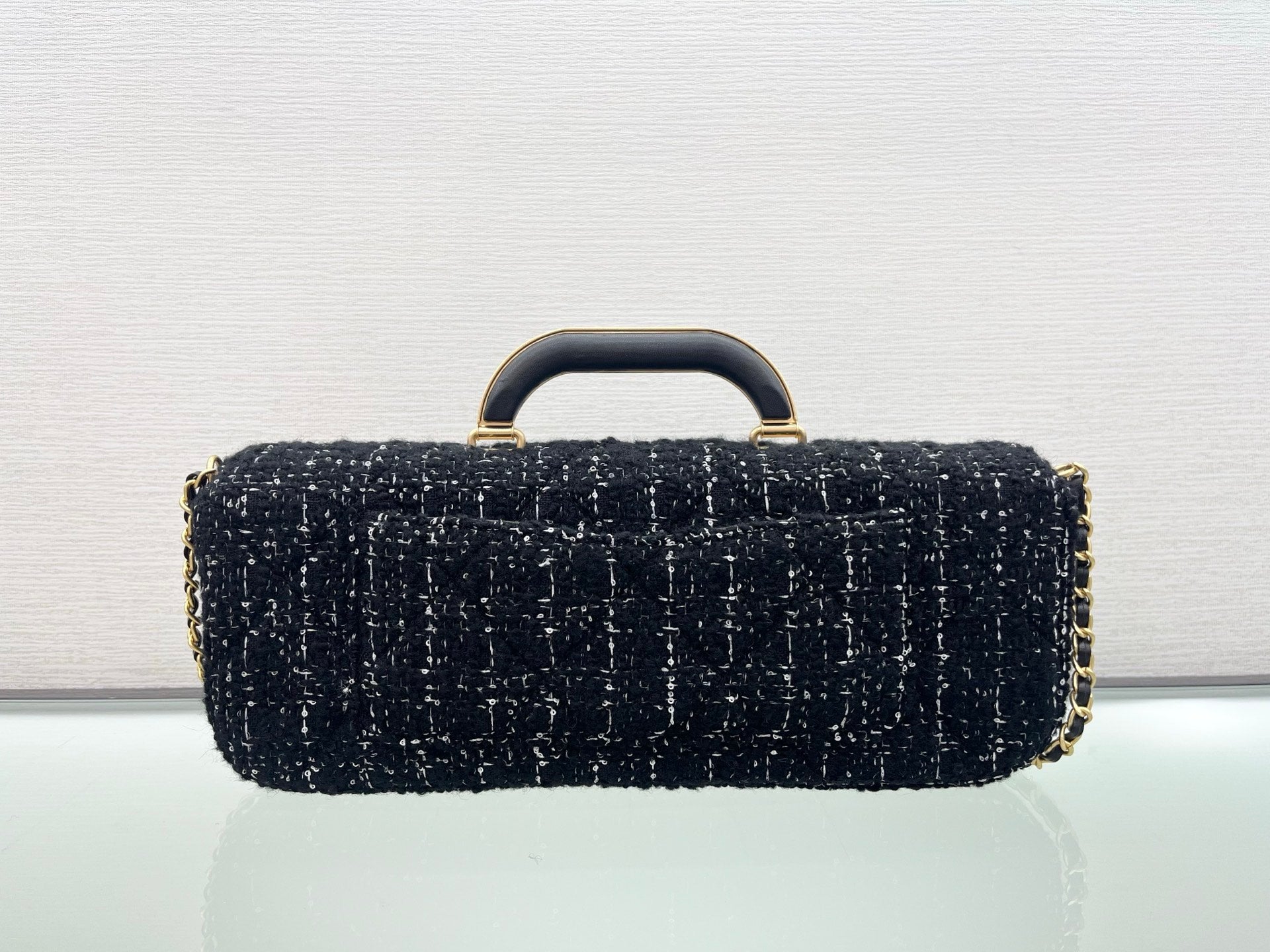 The Pure Cotton Needle Black Tweed Top-Handle Bag