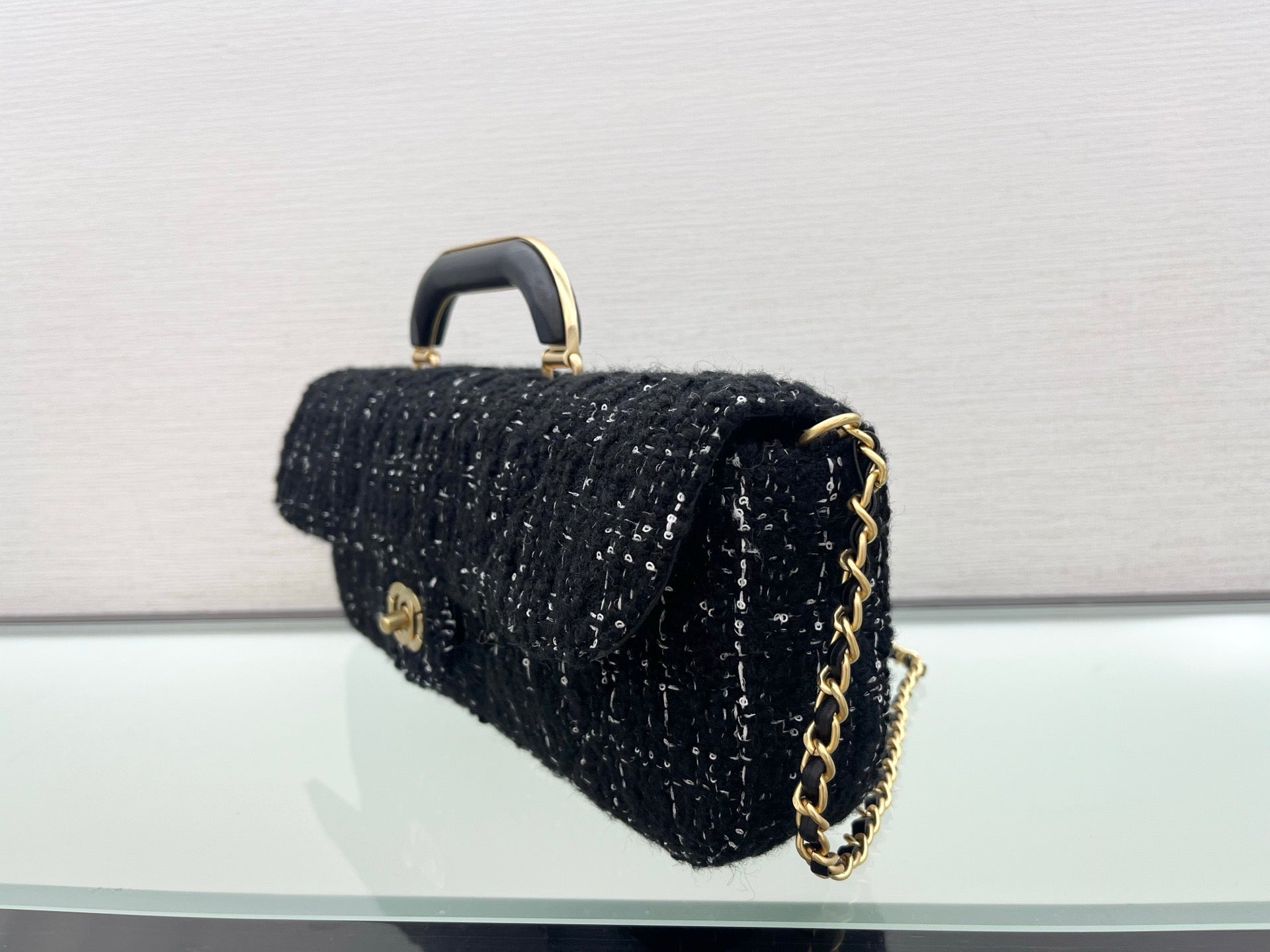 The Pure Cotton Needle Black Tweed Top-Handle Bag