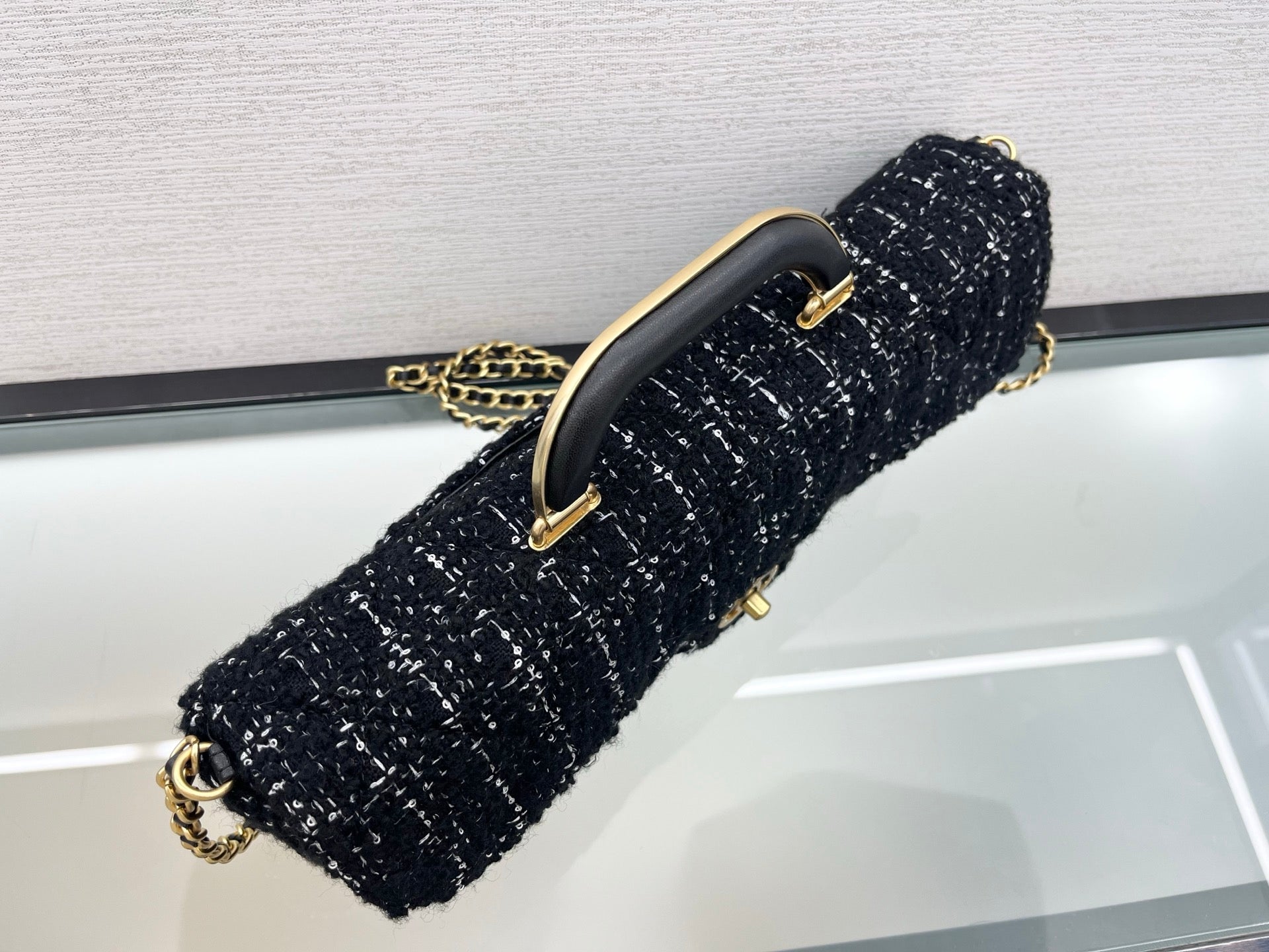 The Pure Cotton Needle Black Tweed Top-Handle Bag