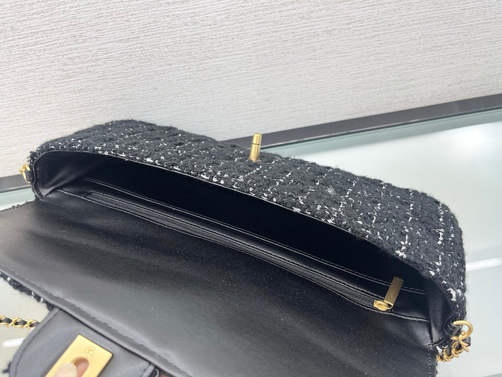 The Pure Cotton Needle Black Tweed Top-Handle Bag