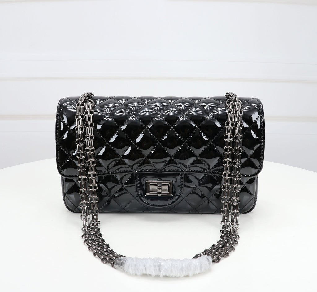The Noir Lumière Patent Flap Bag