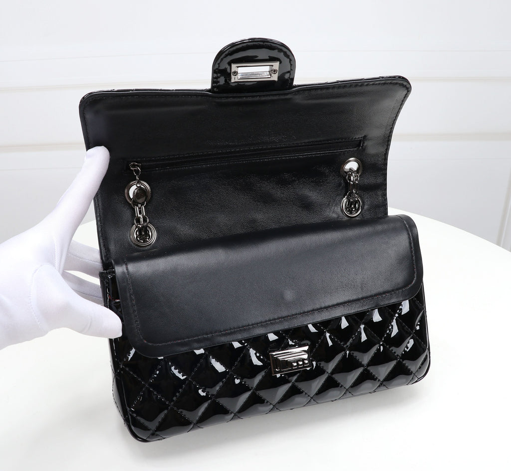 The Noir Lumière Patent Flap Bag