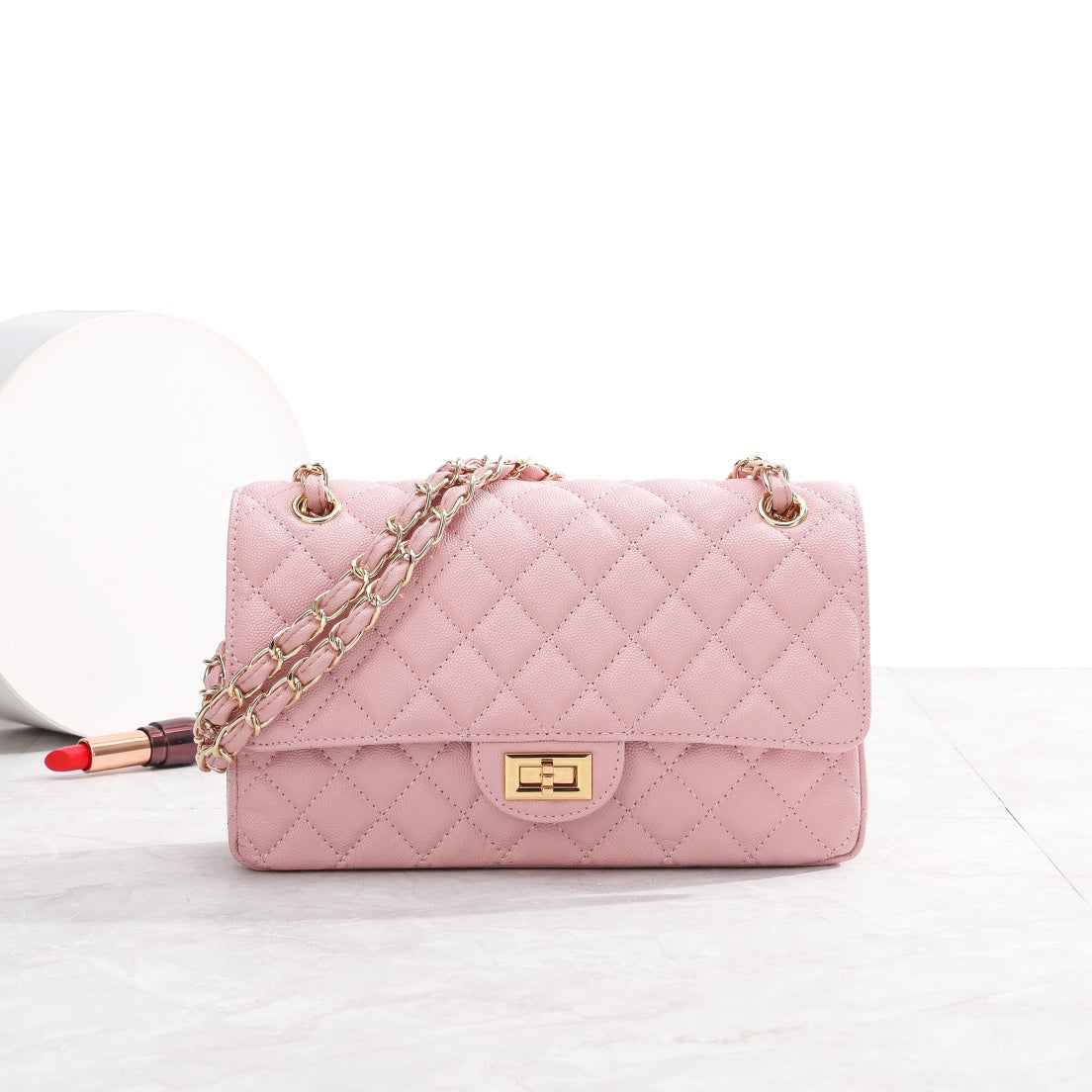 Blush Luxe Quilted Chain Shoulder Bag